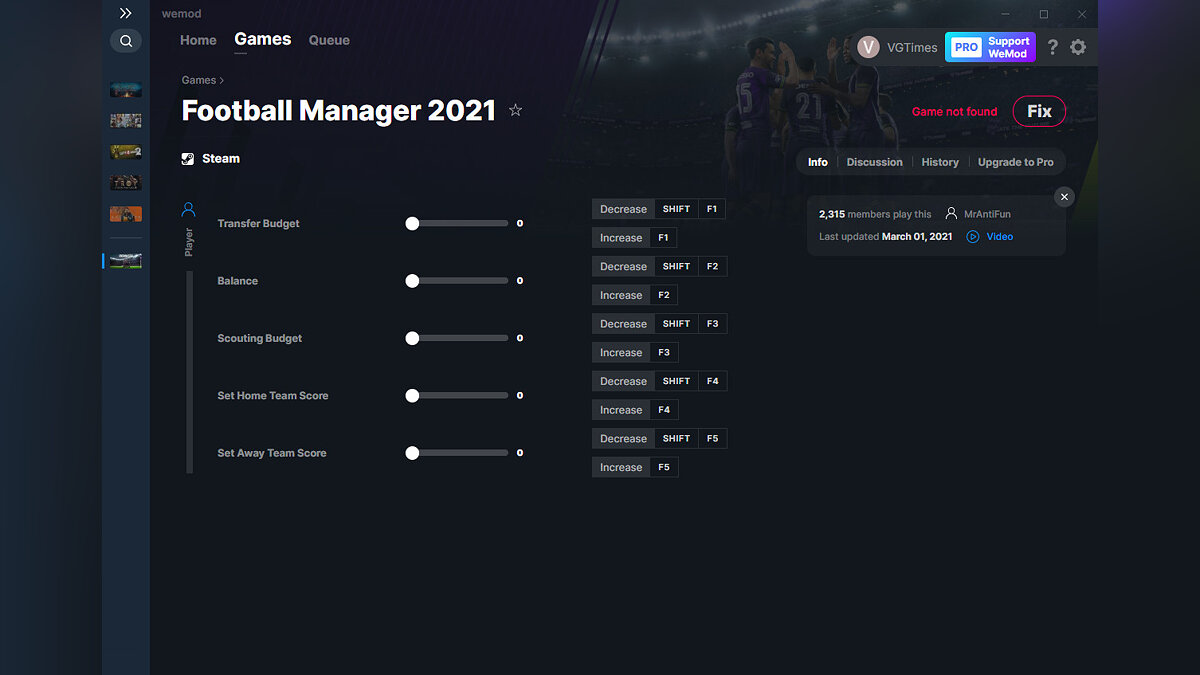 Football Manager 2021 — Трейнер (+5) от 01.03.2021 [WeMod]