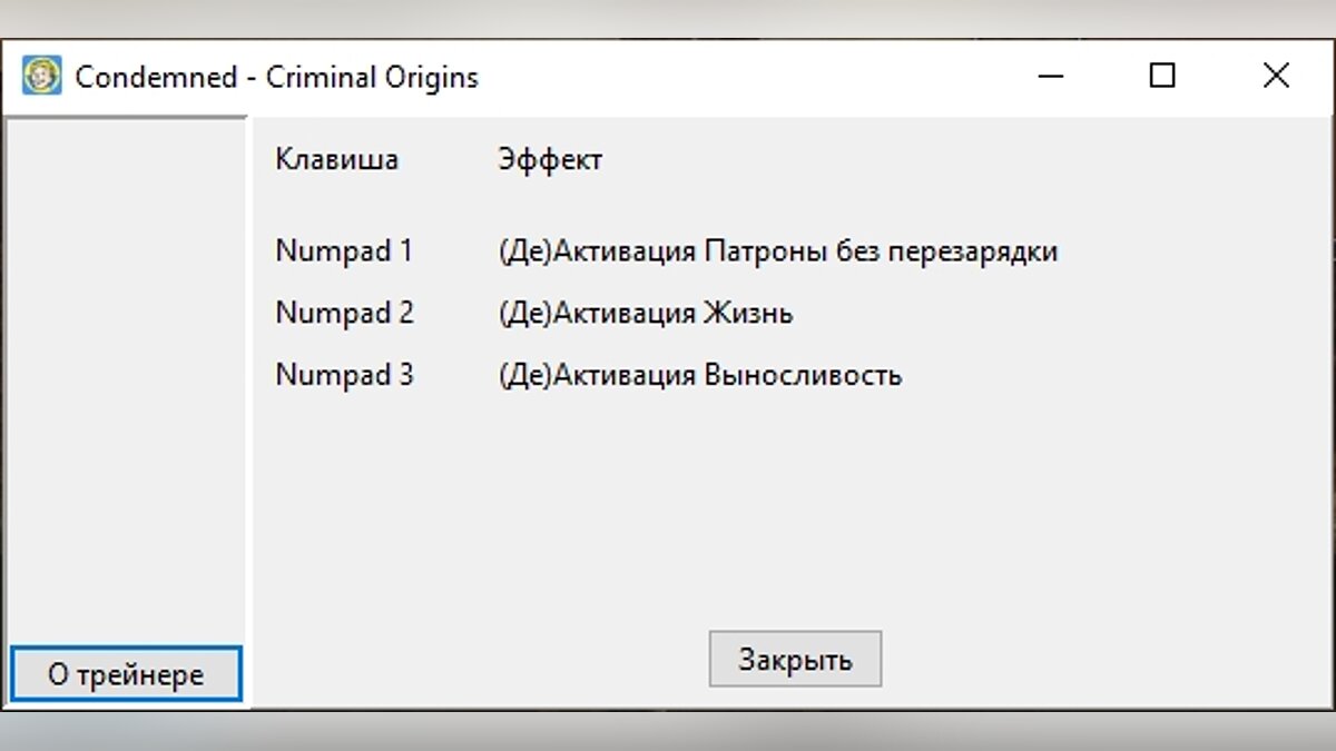 Condemned: Criminal Origins — Трейнер (+3) [1.0]