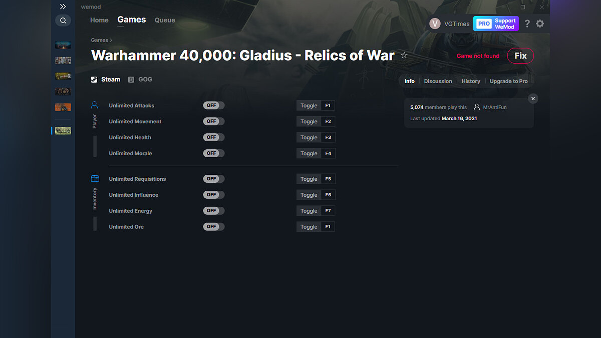 Warhammer 40,000: Gladius - Relics of War — Трейнер (+8) от 16.03.2021 [WeMod]