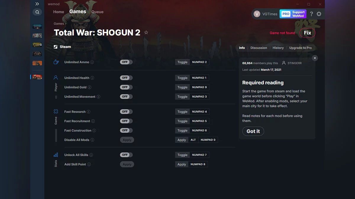 Total War: Shogun 2 — Трейнер (+10) от 17.03.2021 [WeMod]