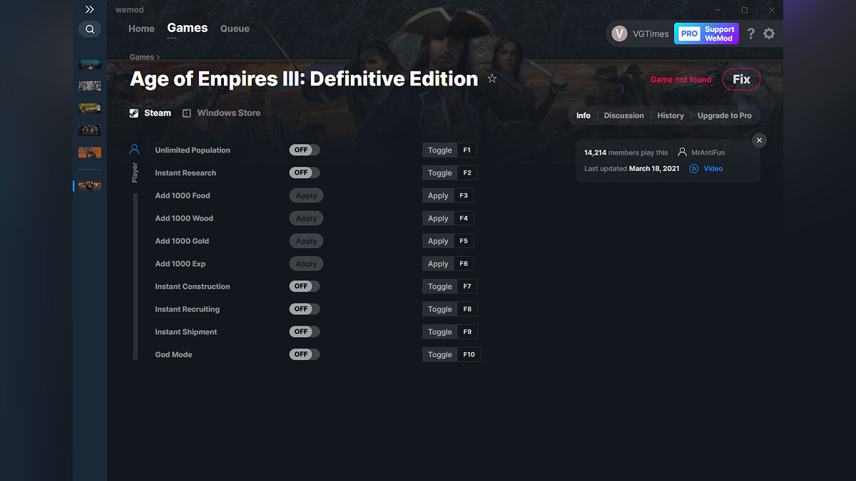 Age Of Empires 3: Definitive Edition — Трейнер (+10) от 18.03.2021 [WeMod]