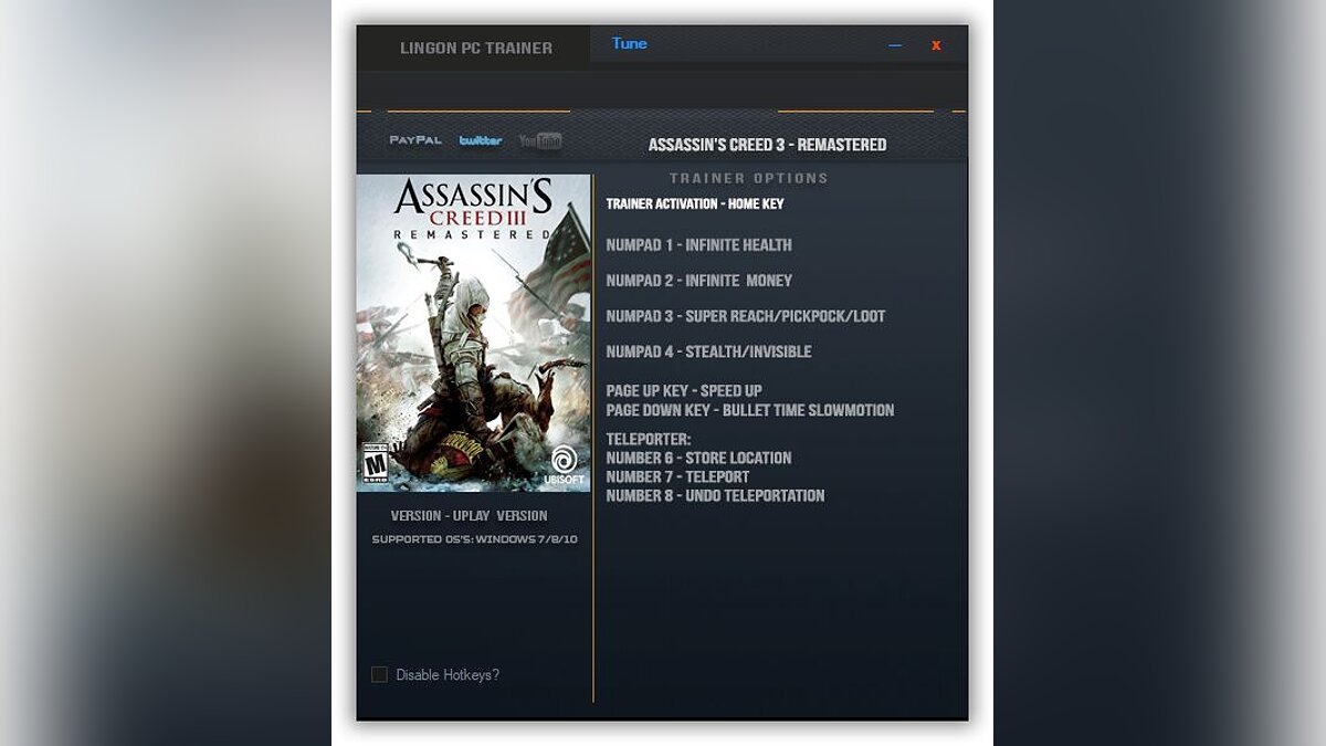 Assassin&#039;s Creed 3: Remastered — Трейнер (+8) [1.01]