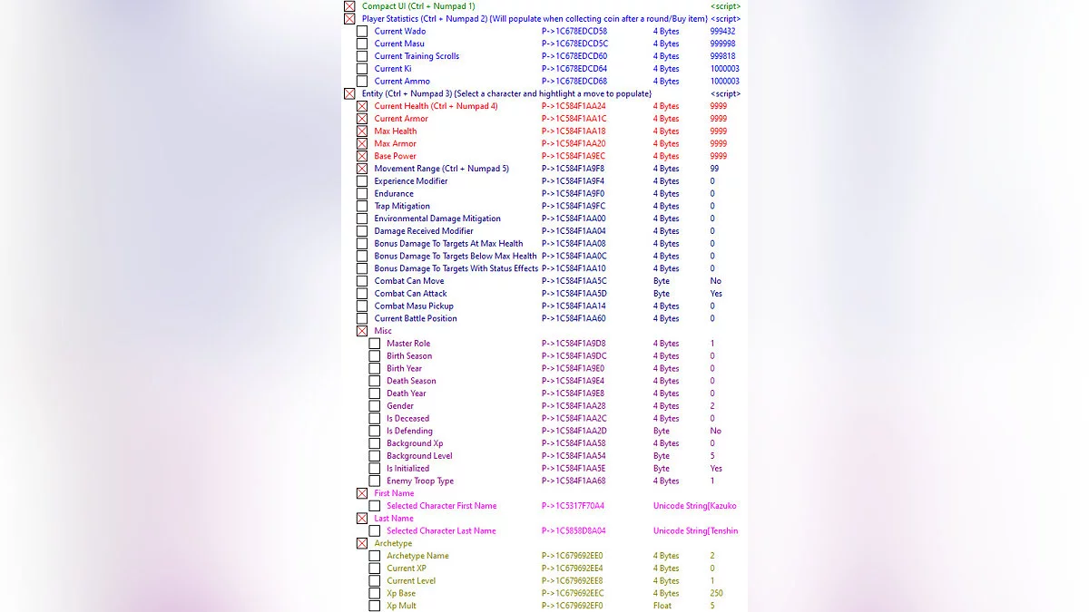 Таблица для Cheat Engine [UPD: 23.03.2021/1.1.1]