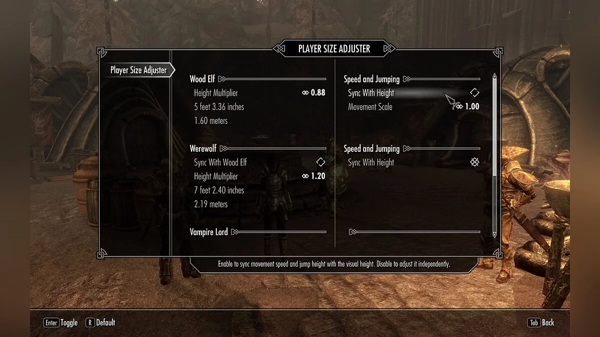 The Elder Scrolls 5: Skyrim Legendary Edition — Регулятор размера игрока
