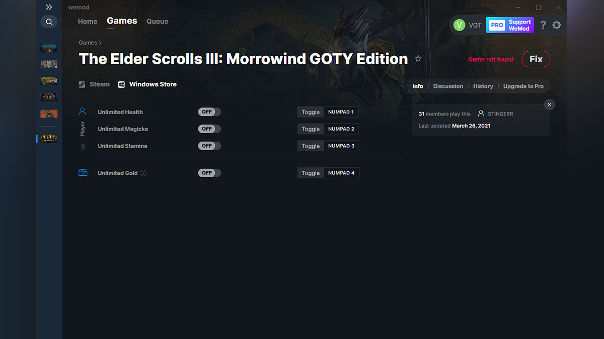 Elder Scrolls 3: Morrowind — Трейнер (+4) от 26.03.2021 [WeMod] GOTY Edition