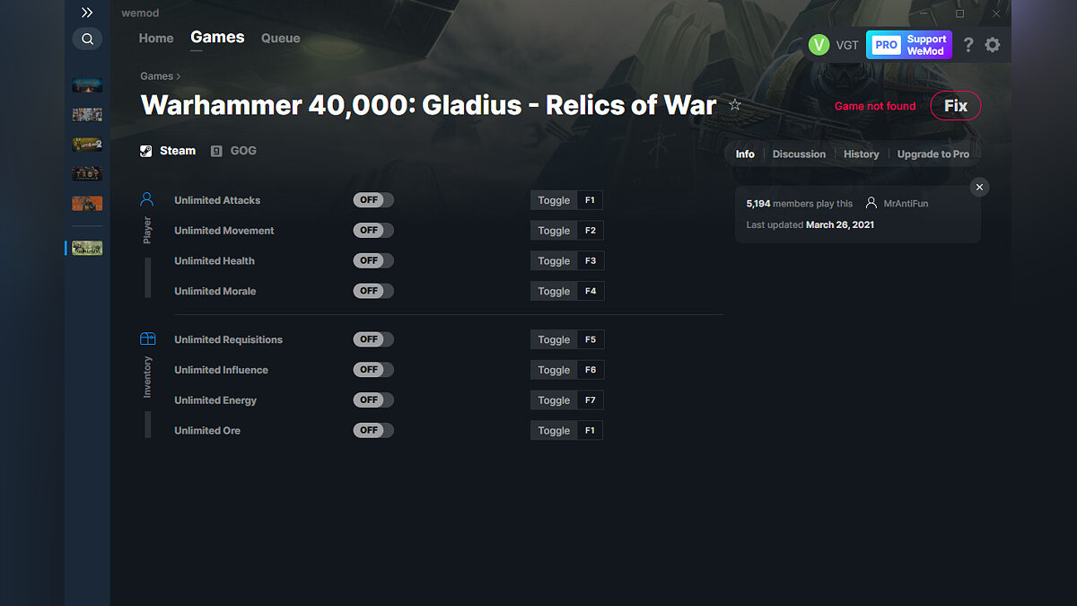Warhammer 40,000: Gladius - Relics of War — Трейнер (+8) от 26.03.2021 [WeMod]