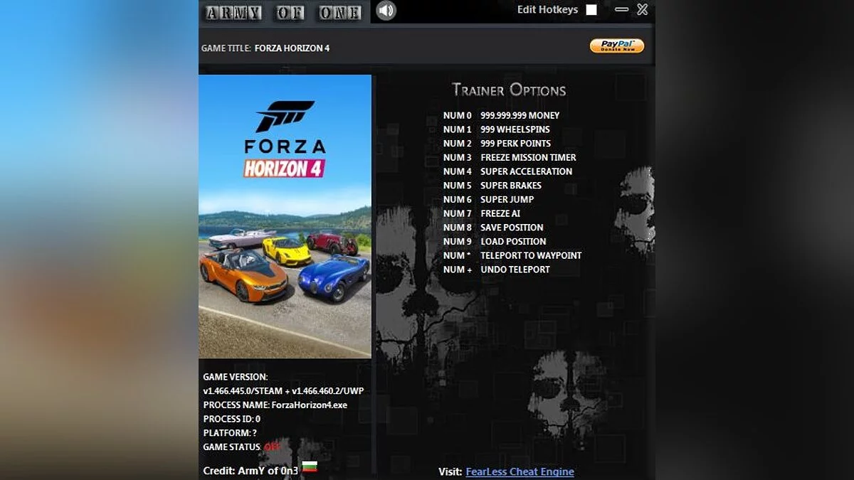 Forza Horizon 4 — Трейнер (+12) [1.466.445.0 - 1.466.460.2 / Steam & UWP]