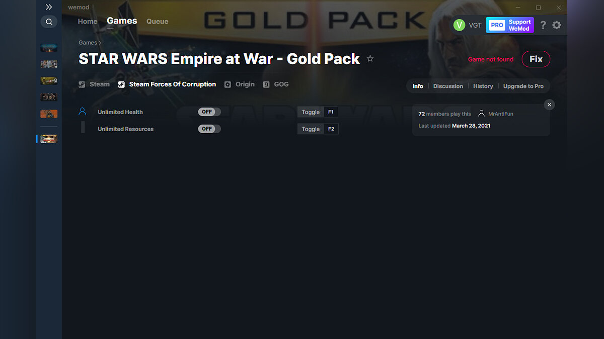 Star Wars: Empire at War - Gold Pack — Трейнер (+2) от 28.03.2021 [WeMod]