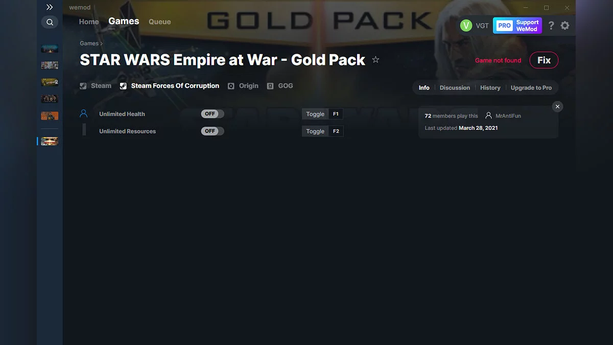 Star Wars: Empire at War - Gold Pack — Трейнер (+2) от 28.03.2021 [WeMod]