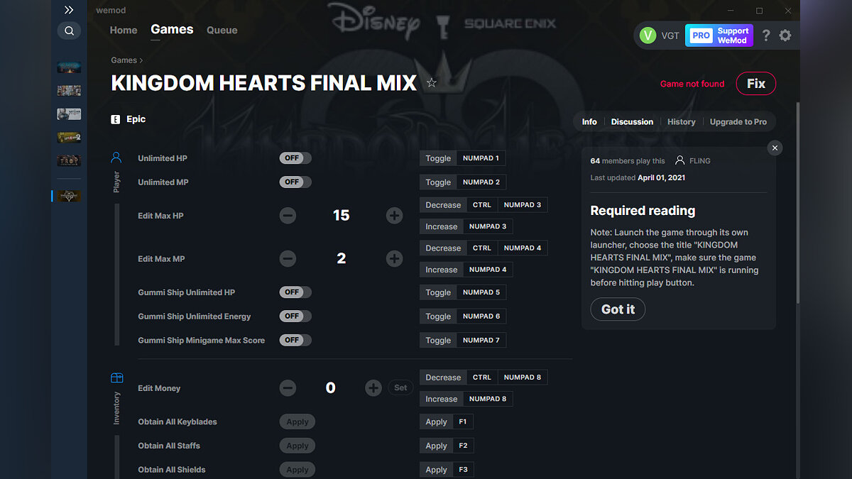 Kingdom Hearts: Final Mix — Трейнер (+22) от 01.04.2021 [WeMod]