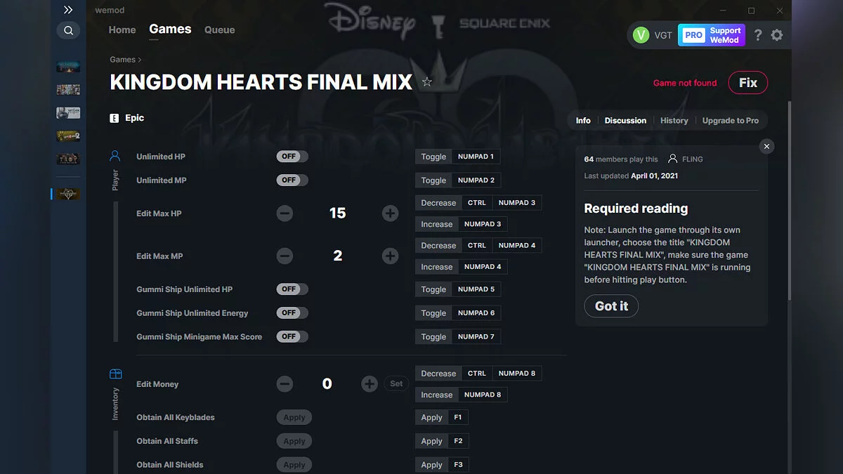 Kingdom Hearts: Final Mix — Трейнер (+22) от 01.04.2021 [WeMod]