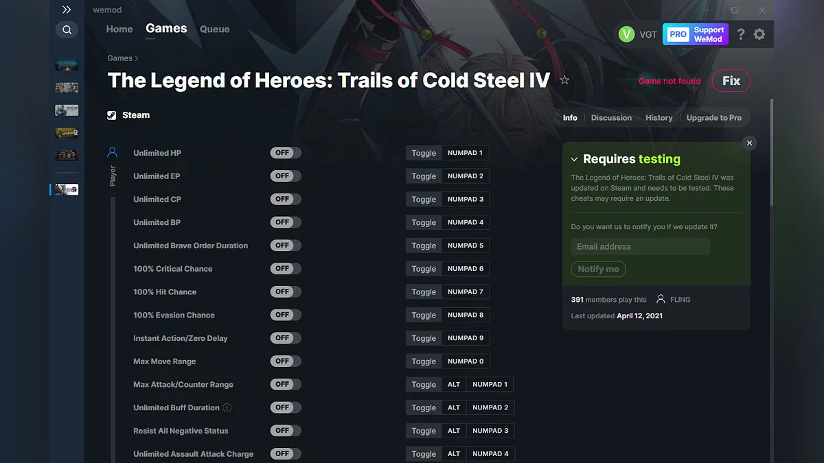 The Legend of Heroes: Trails of Cold Steel 4 — Трейнер (+45) от 12.04.2021 [WeMod]