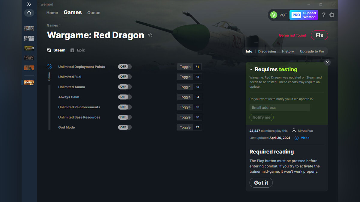 Wargame: Red Dragon — Трейнер (+7) от 20.04.2021 [WeMod]