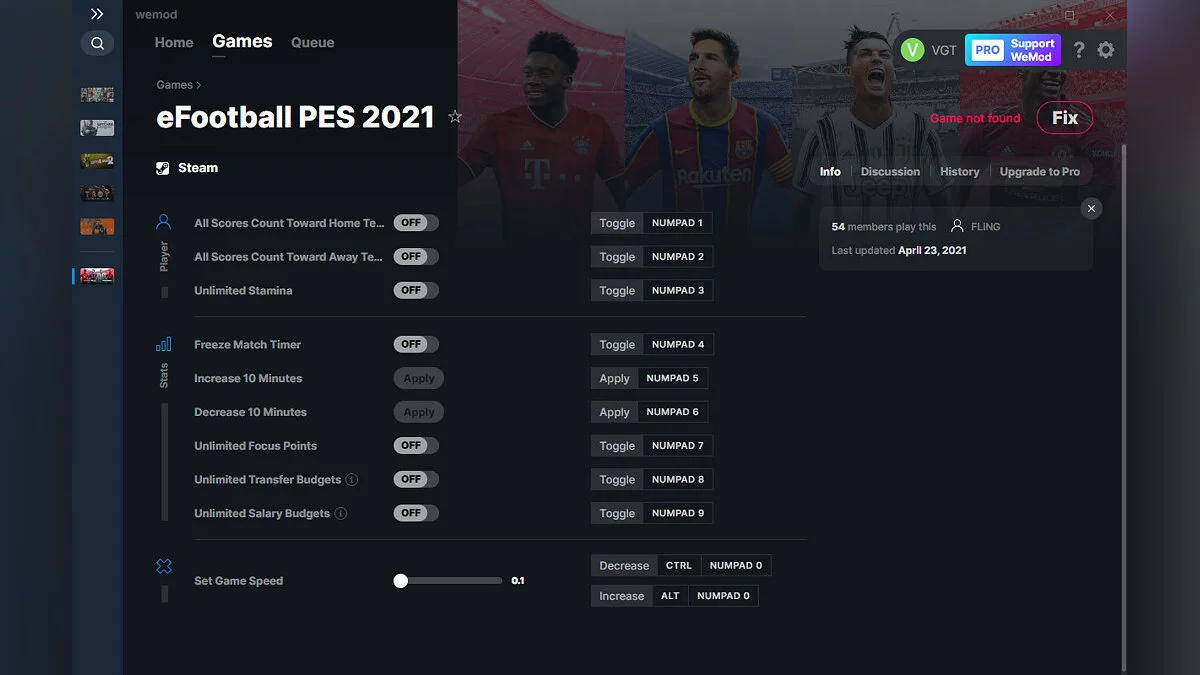 eFootball PES 2021 — Трейнер (+10) от 23.04.2021 [WeMod]