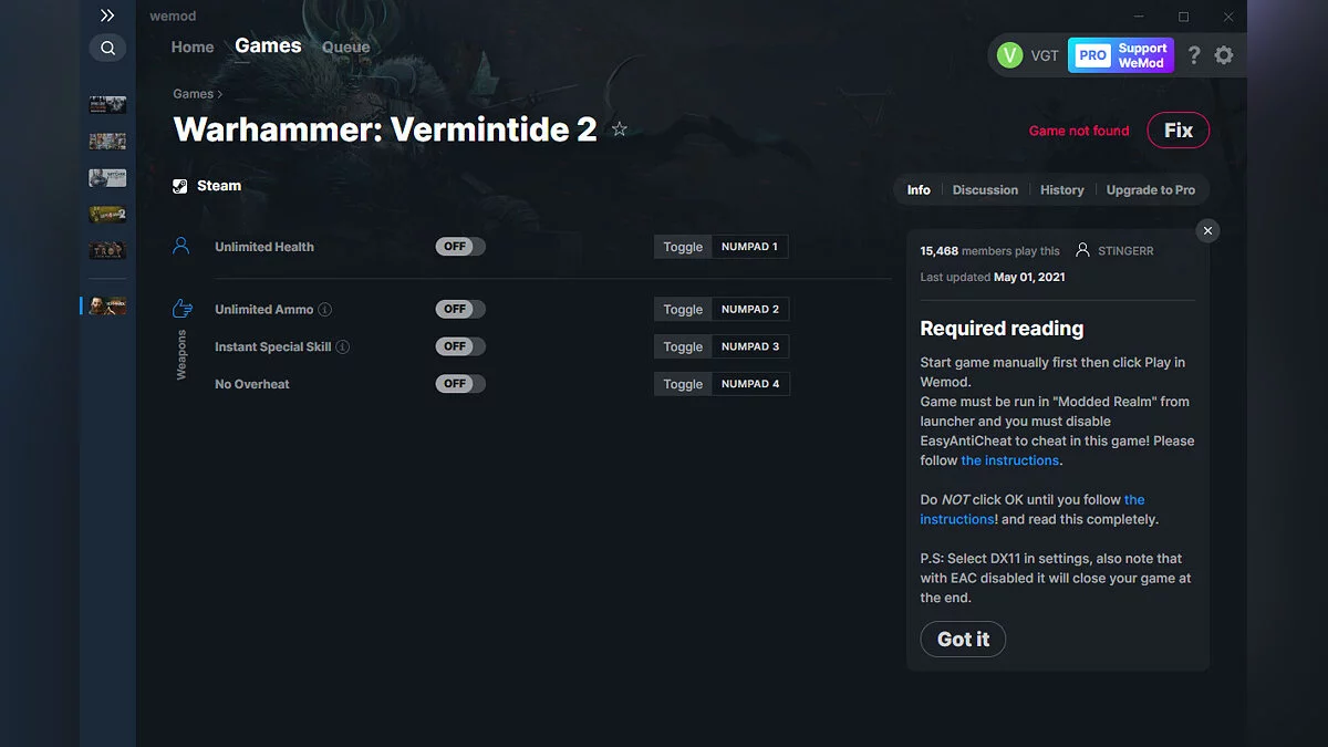 Warhammer: Vermintide 2 — Трейнер (+4) от 01.05.2021 [WeMod]