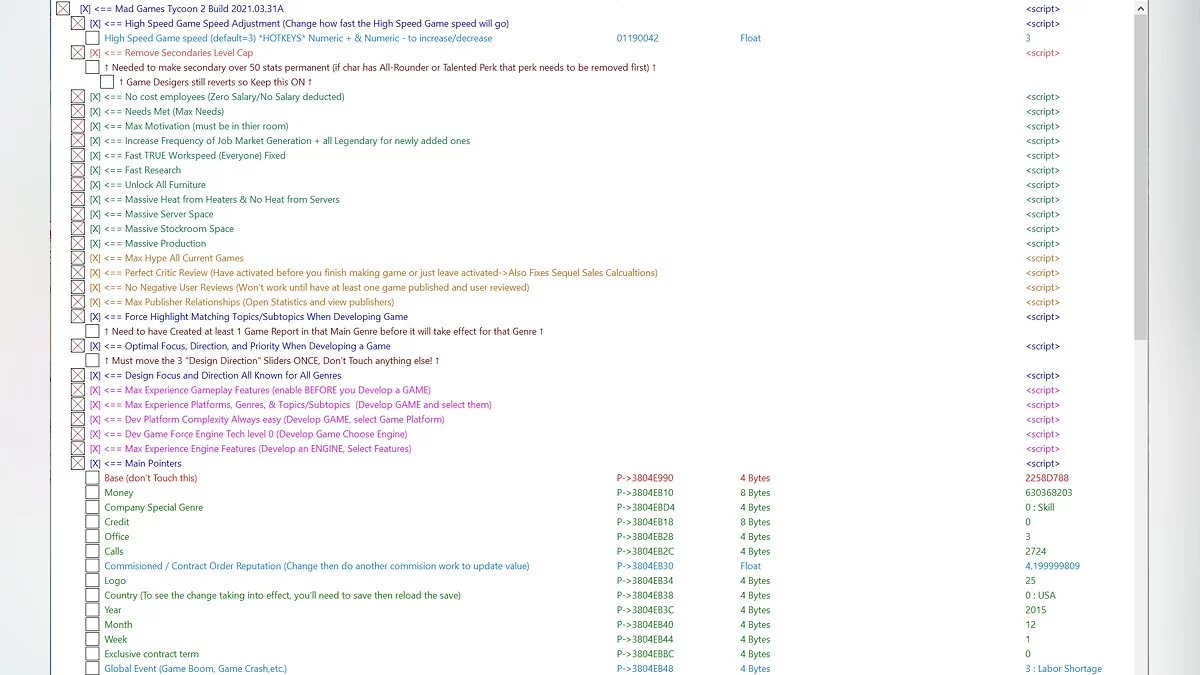 Mad Games Tycoon 2 — Таблица для Cheat Engine [Build 2021.04.30A]