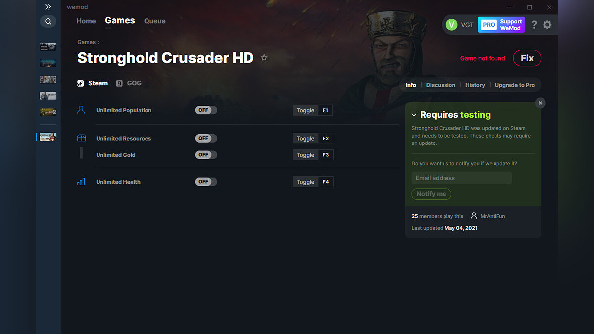 Stronghold Crusader — Трейнер (+4) от 04.05.2021 [WeMod] [HD]