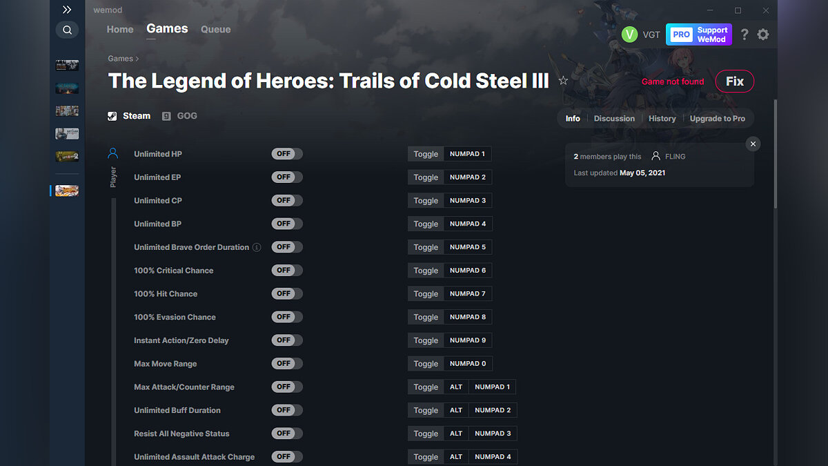 The Legend of Heroes: Trails of Cold Steel 3 — Трейнер (+44) от 05.05.2021 [WeMod]