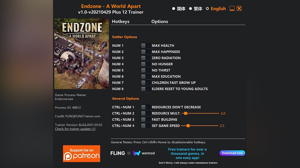 Endzone - A World Apart — Трейнер (+12) [1.0 - UPD: 29.04.2021]