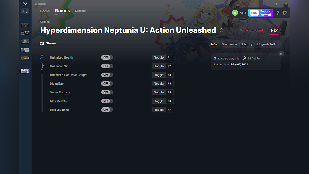 Hyperdimension Neptunia U: Action Unleashed — Трейнер (+7) от 07.05.2021 [WeMod]