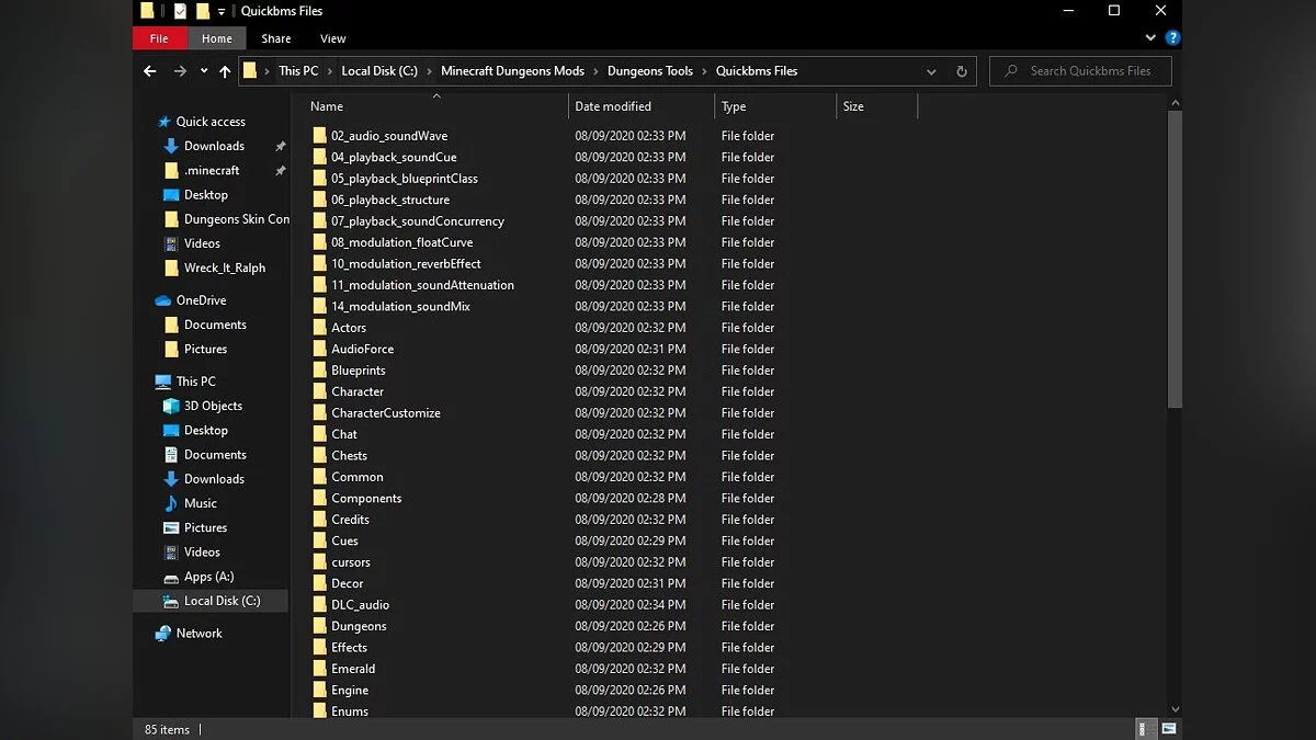 Minecraft Dungeons — QuickBMS Files extractor