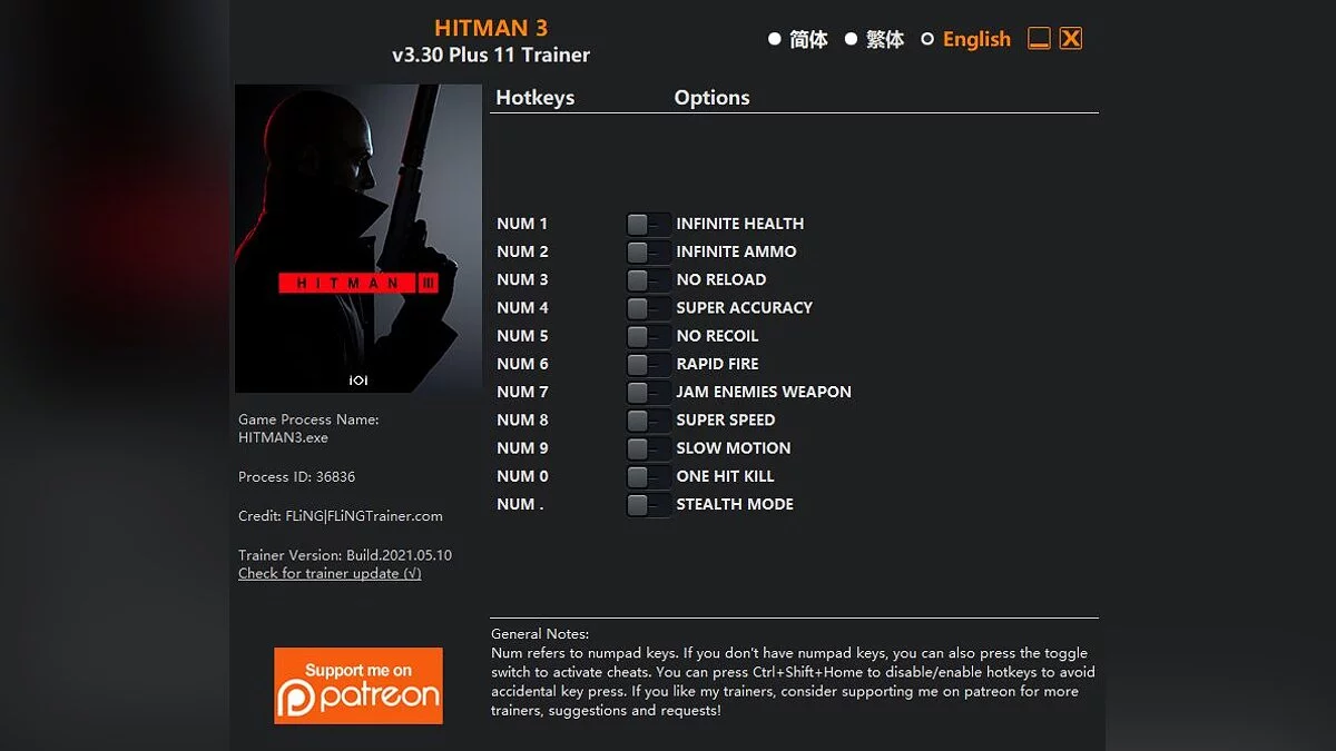 Hitman 3 — Трейнер (+11) [3.10-3.30]