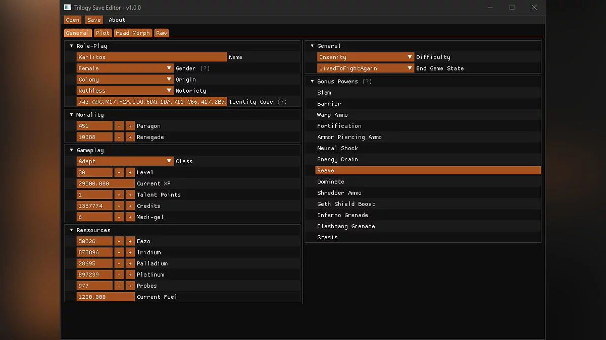 Mass Effect Legendary Edition — Trilogy Save Editor - редактор сохранений