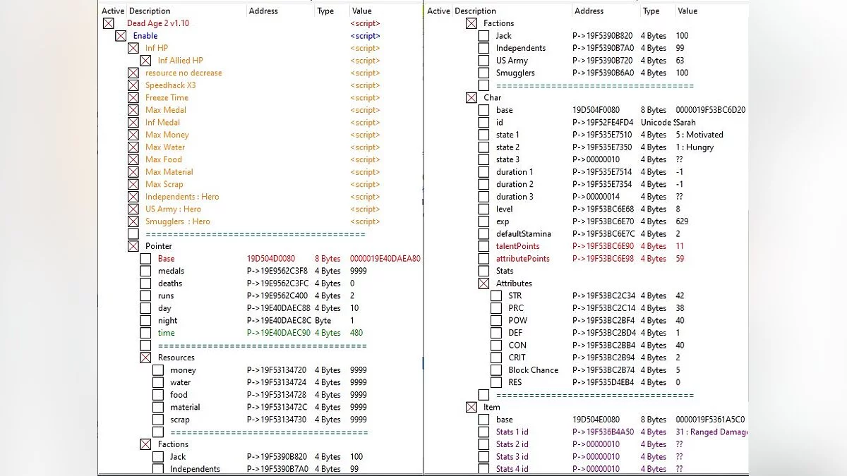 Dead Age 2 — Таблица для Cheat Engine [1.10]