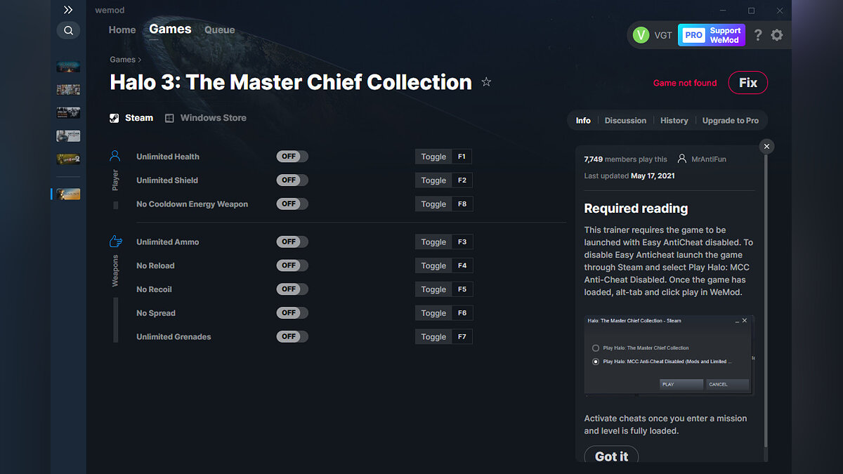 Halo: The Master Chief Collection — Трейнер (+8) от 17.05.2021 [WeMod]