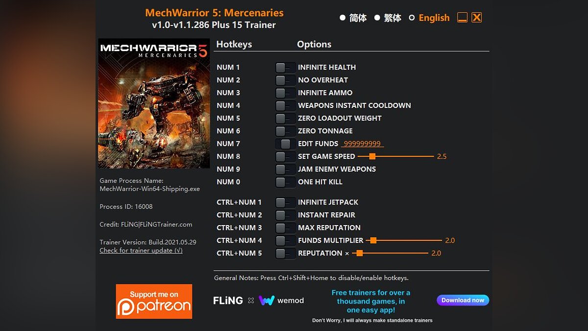 MechWarrior 5: Mercenaries — Трейнер (+15) [1.0 - 1.1.286]