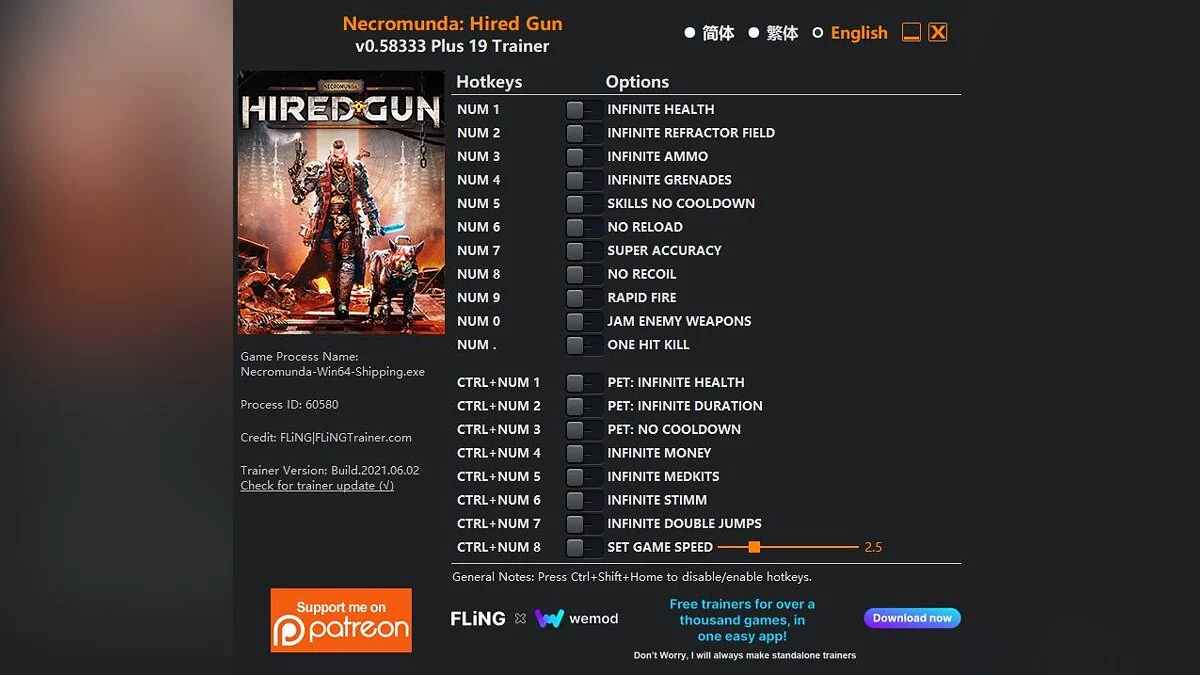 Necromunda: Hired Gun — Трейнер (+19) [0.58333]