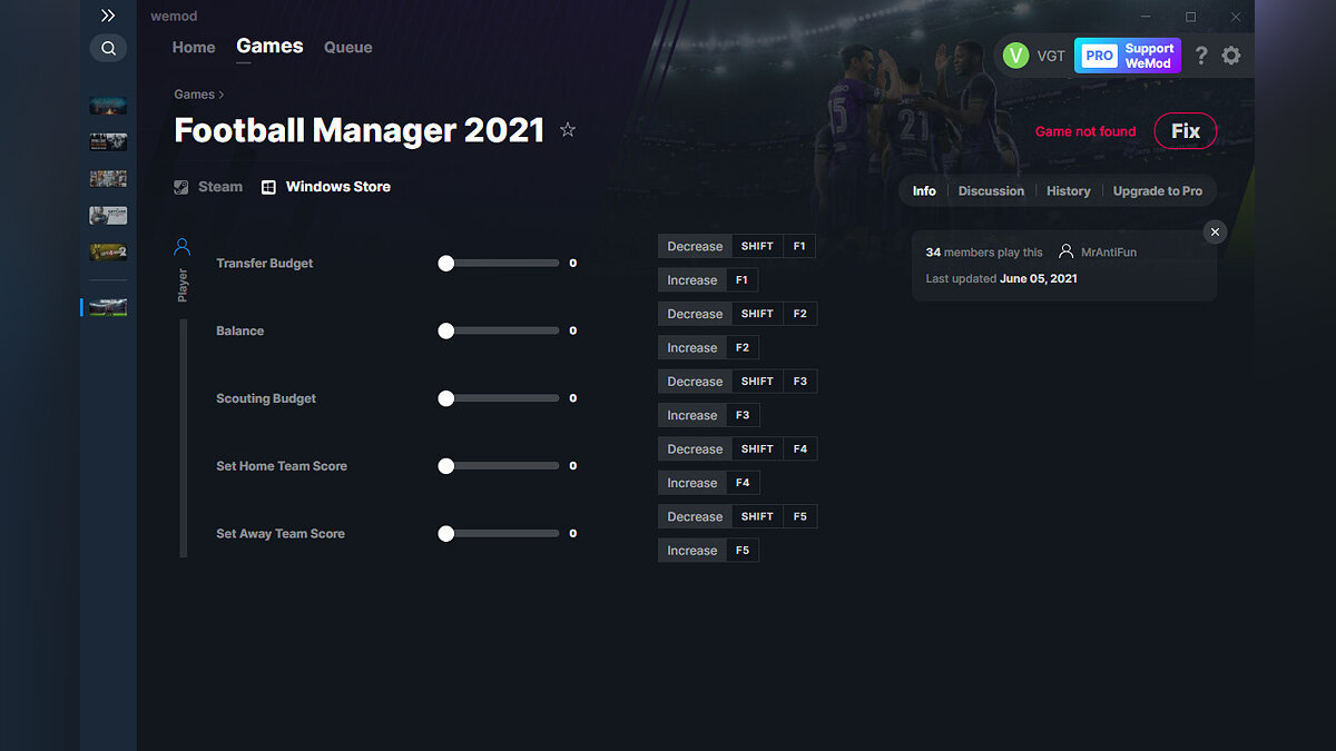 Football Manager 2021 — Трейнер (+5) от 05.06.2021 [WeMod]