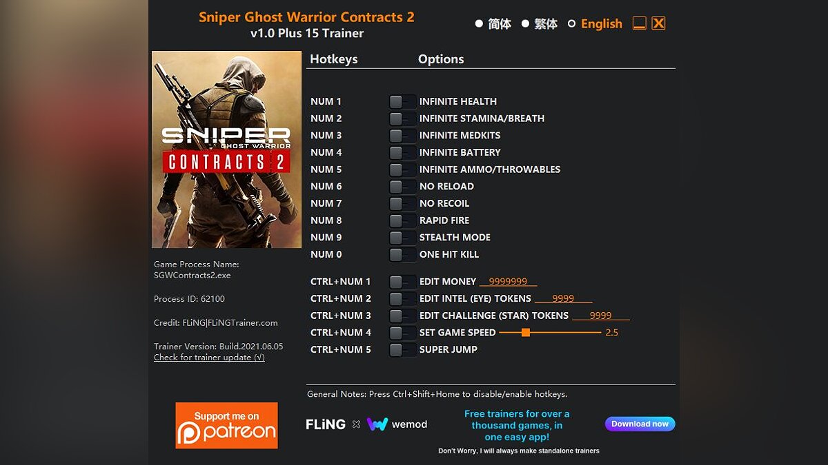 Sniper Ghost Warrior Contracts 2 — Трейнер (+15) [1.0]