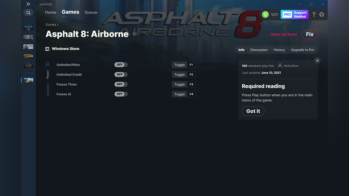 Asphalt 8: Airborne — Трейнер (+4) от 10.06.2021 [WeMod]