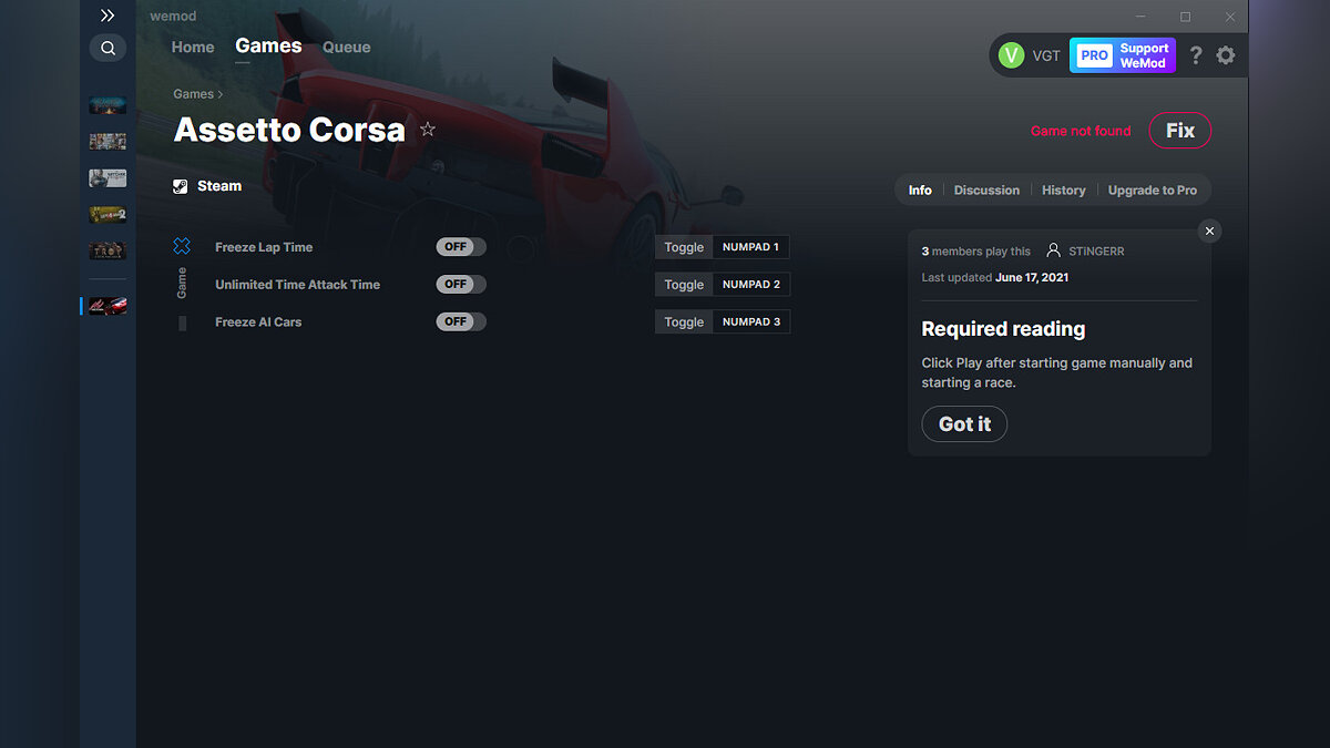 Assetto Corsa — Трейнер (+3) от 17.06.2021 [WeMod]