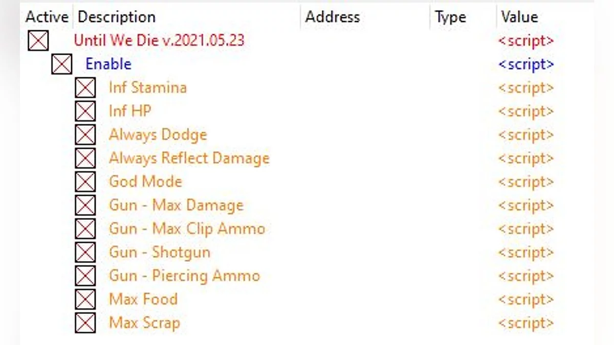 Until We Die — Таблица для Cheat Engine [UPD: 30.05.2021]