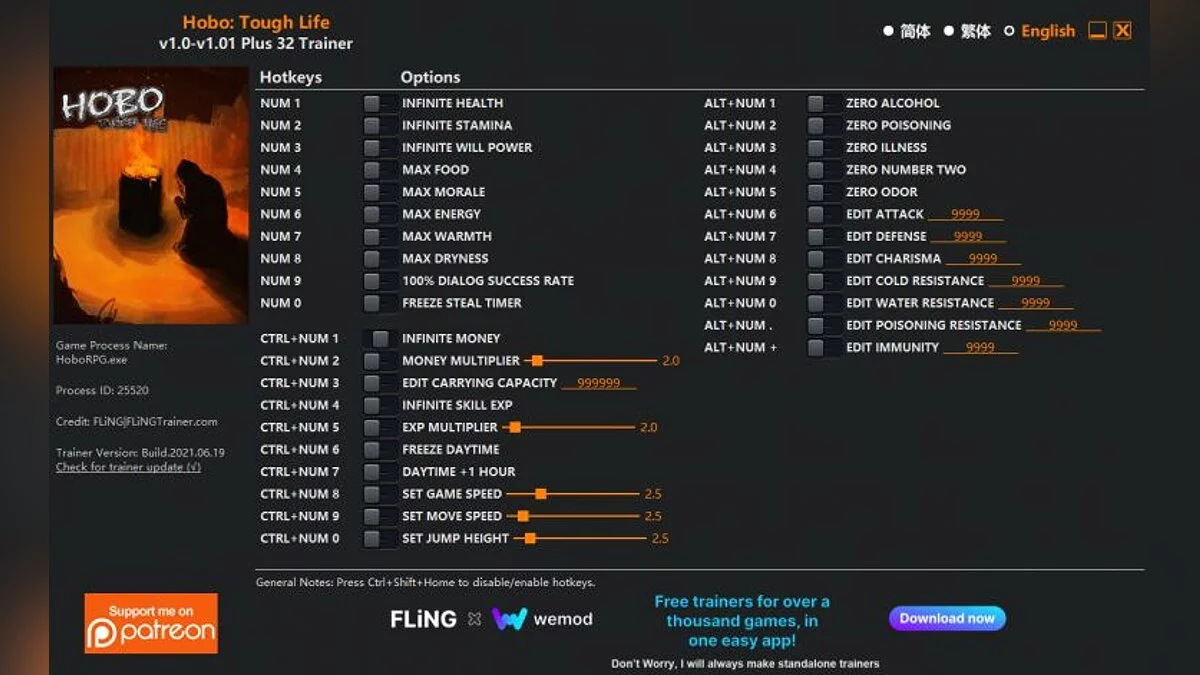 Hobo: Tough Life — Трейнер (+32) [1.0 - 1.01]