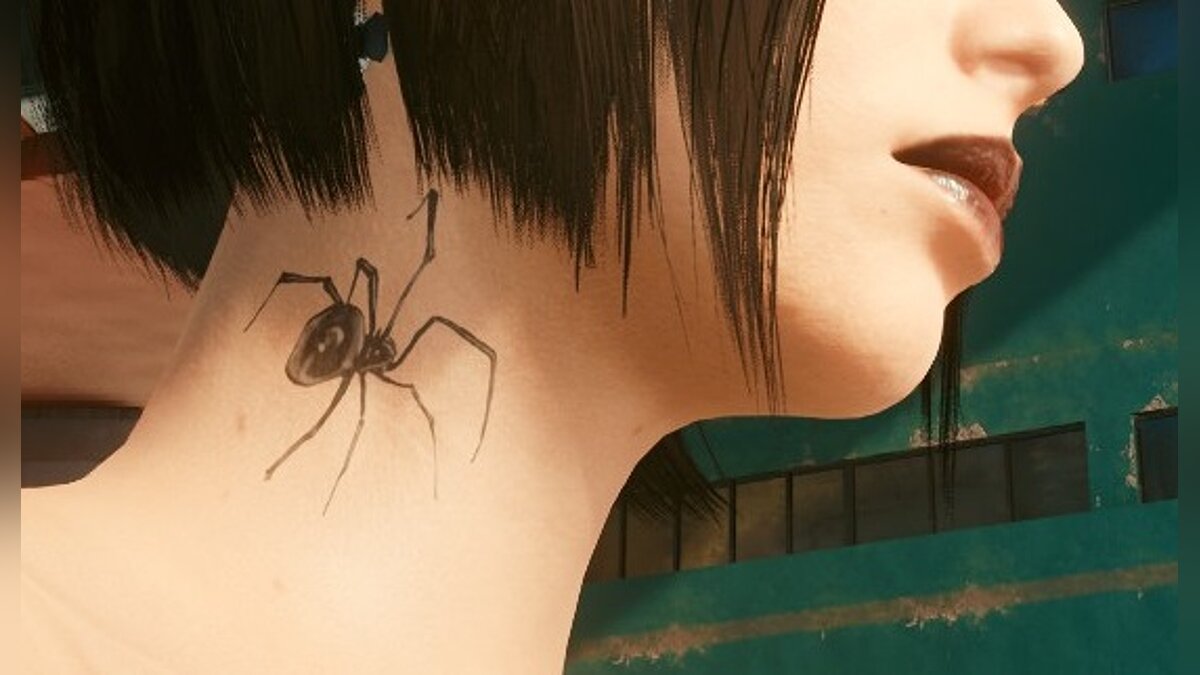 Cyberpunk 2077 — Тату паук на шее