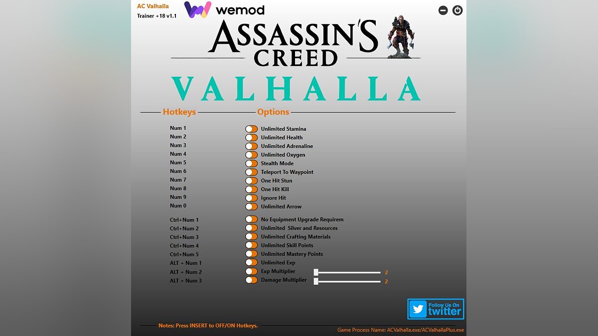 Assassin&#039;s Creed Valhalla — Трейнер (+18) [1.1] [Game Version: v1.0.2-v1.2.2+] 