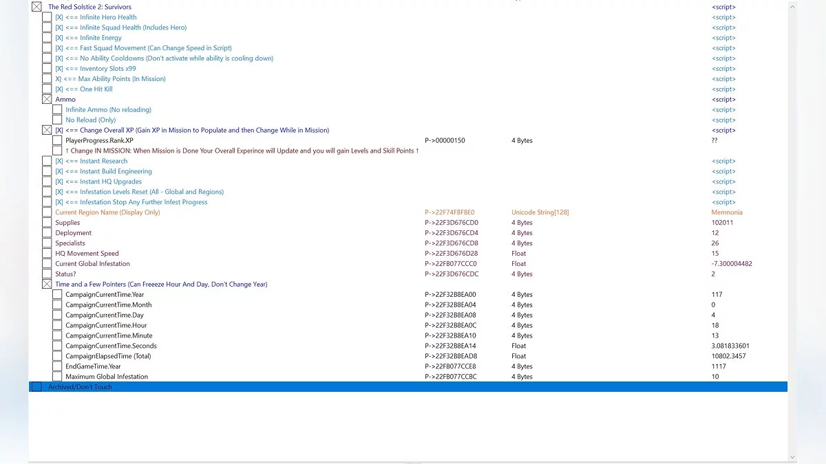 The Red Solstice 2: Survivors — Таблица для Cheat Engine [UPD: 22.06.2021]