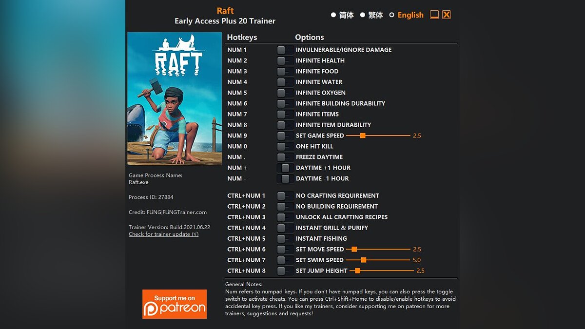 Raft — Трейнер (+20) [EA - UPD: 22.06.2021]