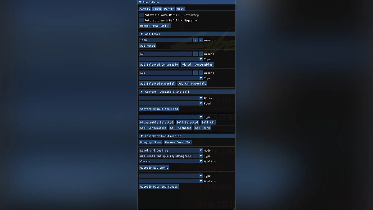 Cyberpunk 2077 — Simple Menu - простое меню функций