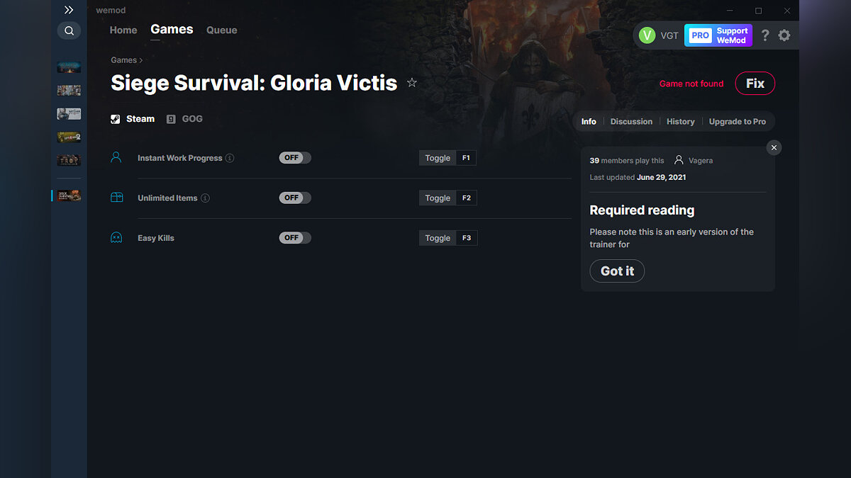Siege Survival: Gloria Victis — Трейнер (+3) от 29.06.2021 [WeMod]