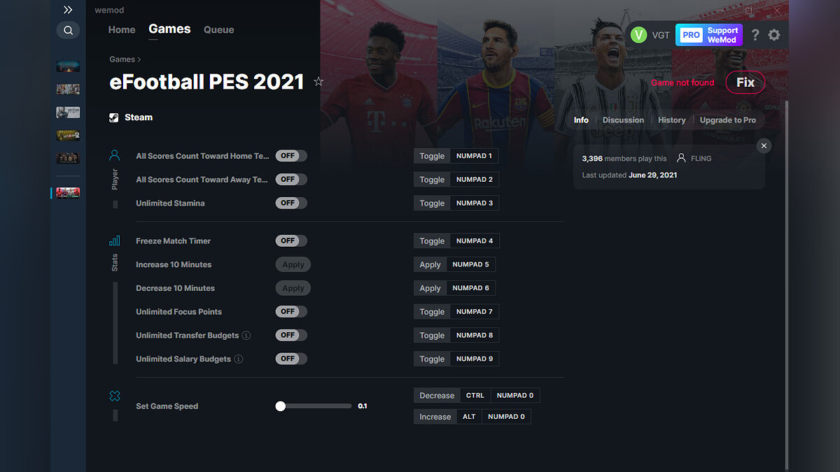 eFootball PES 2021 — Трейнер (+10) от 29.06.2021 [WeMod]