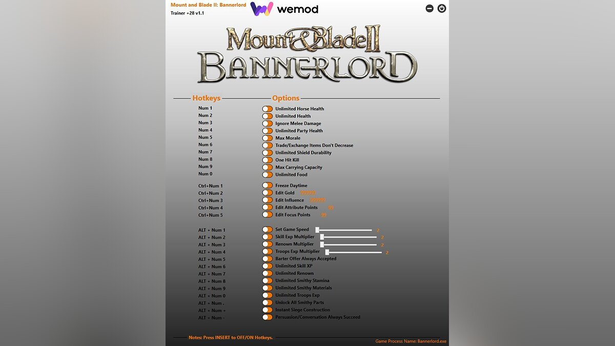 Mount &amp; Blade 2: Bannerlord — Трейнер (+28) [1.1] [Game Version: v1.6.0 beta]