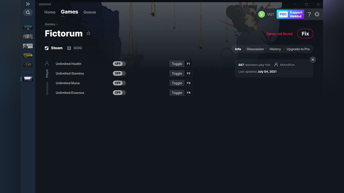 Fictorum — Трейнер (+4) от 04.07.2021 [WeMod]