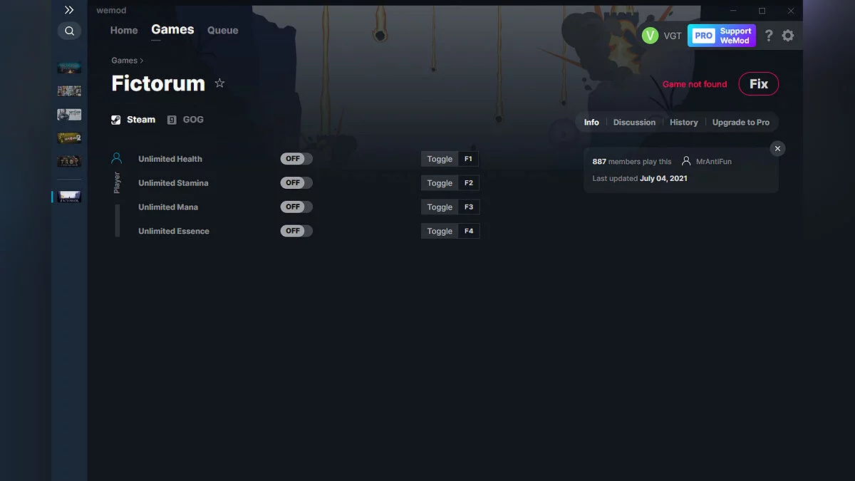 Fictorum — Трейнер (+4) от 04.07.2021 [WeMod]