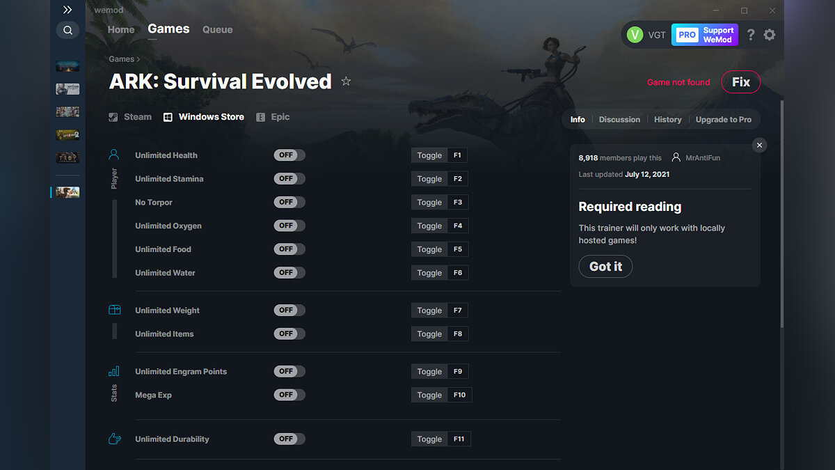 ARK: Survival Evolved — Трейнер (+17) от 12.07.2021 [WeMod]