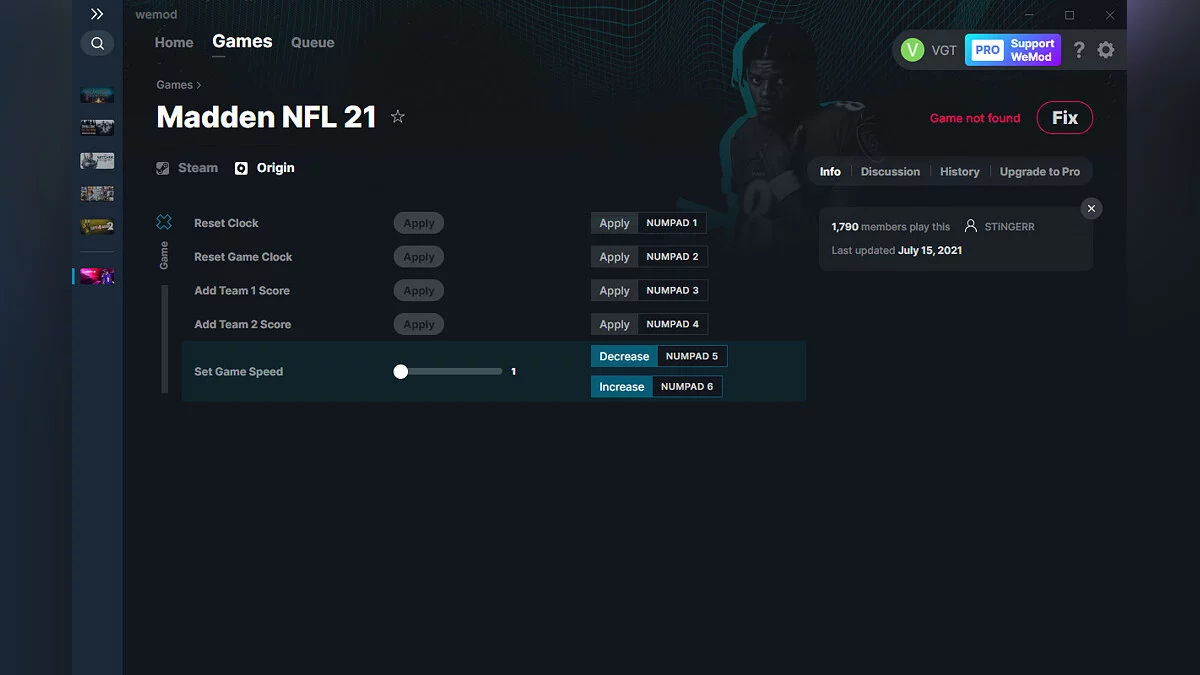 Madden NFL 21 — Трейнер (+5) от 15.07.2021 [WeMod]