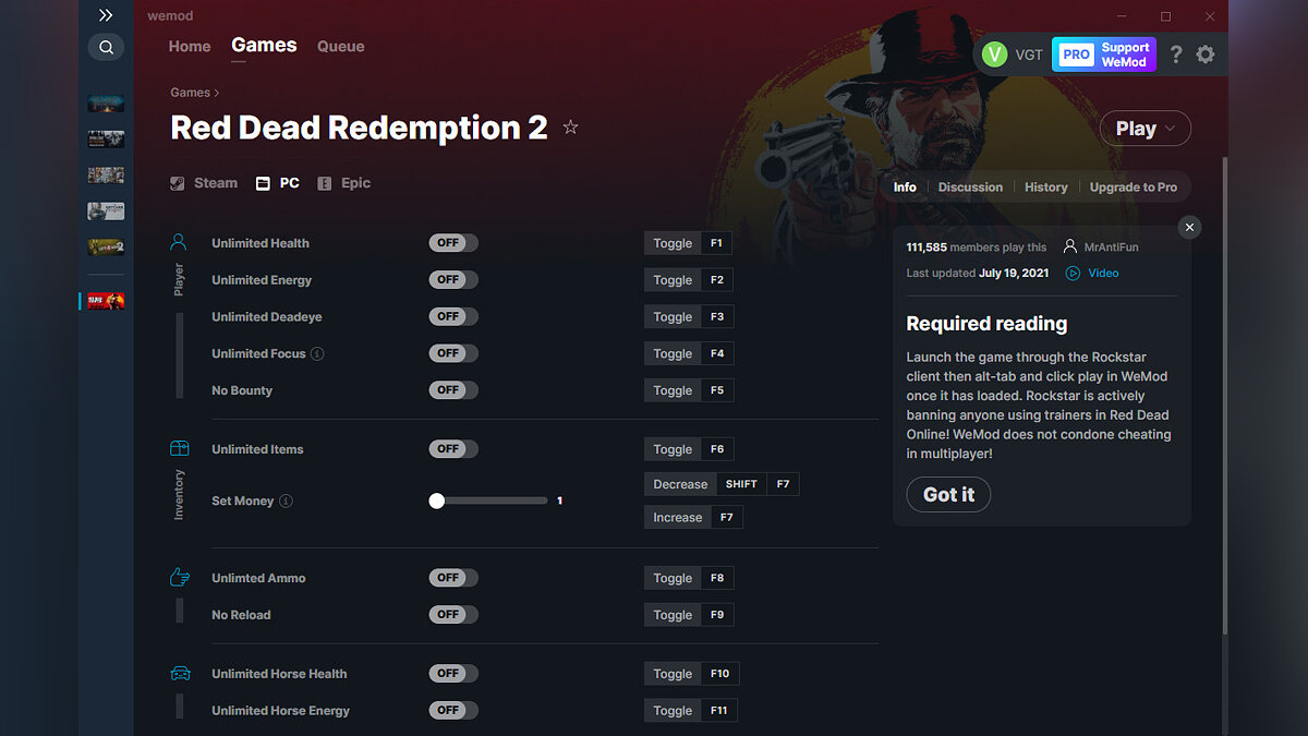 Red Dead Redemption 2 — Трейнер (+12) от 19.07.2021 [WeMod]